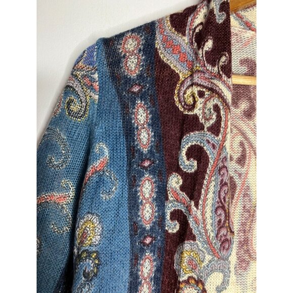 Chico's Women's SP Small Petite Open Front Multicolor Paisley Boho Sweater - Picture 3 of 8